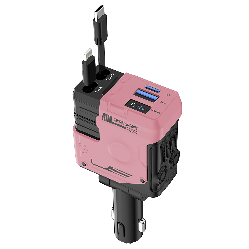 Car ადაპტერი |  Car Fast Charger A1  4 in 1/ Pink